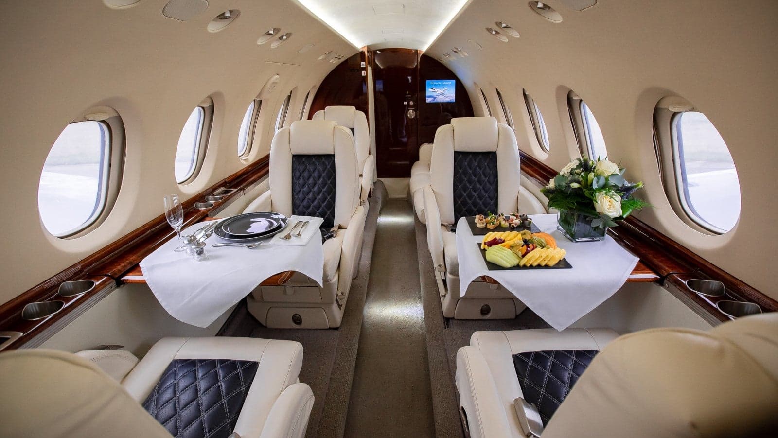 Cabin interior of a Hawker 750