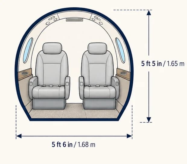 Cabin cross-section of the Beechcraft Premier IA, showing published height and width