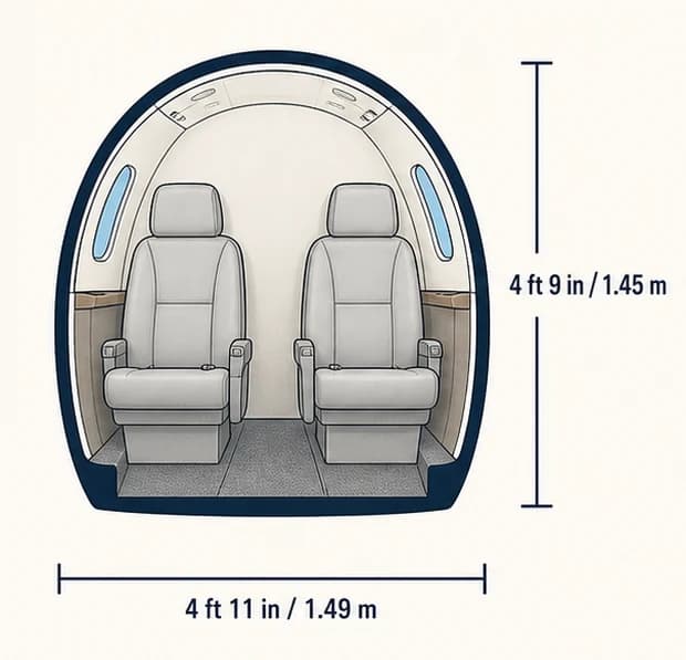 Cabin cross-section of the Cessna Citation Bravo, showing published height and width