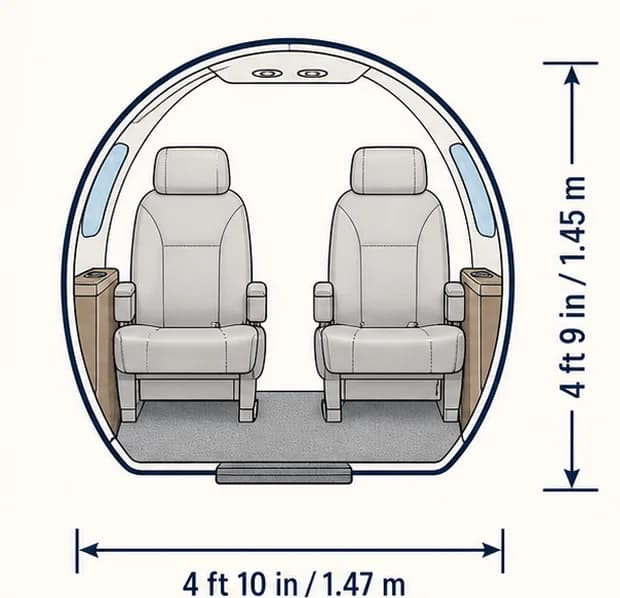 Cabin cross-section of the Citation M2 Gen2, showing published height and width