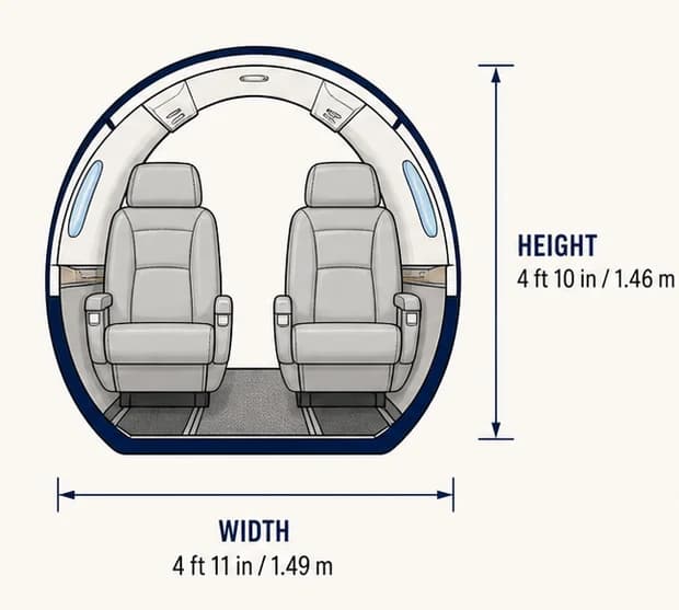 Cabin cross-section of the Cessna Citation Ultra, showing published height and width