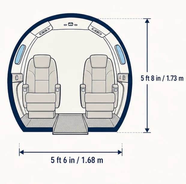 Cabin cross-section of the Citation X+, showing published height and width