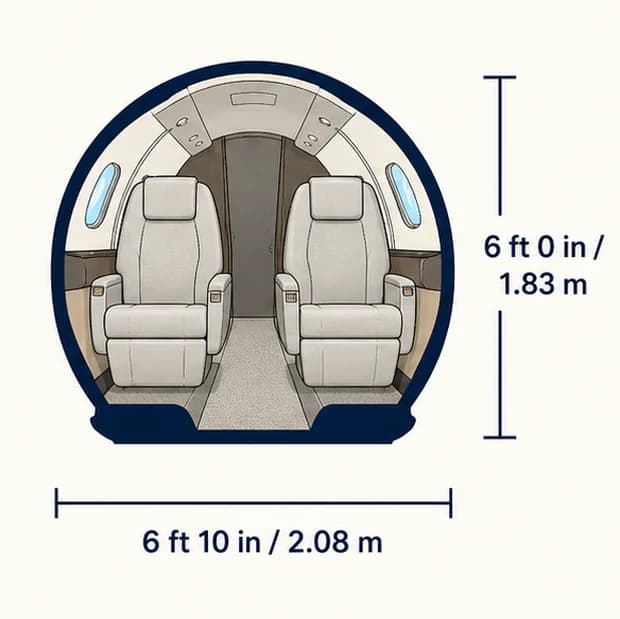 Cabin cross-section of the Embraer Legacy 450, showing published height and width