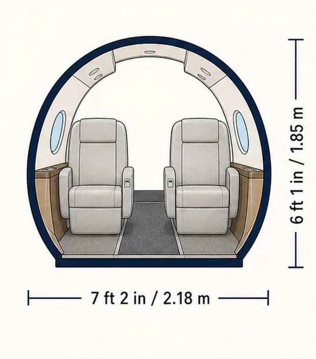 Cabin cross-section of the Gulfstream G280, showing published height and width