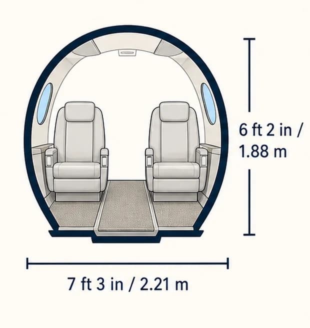 Cabin cross-section of the Gulfstream G300, showing published height and width