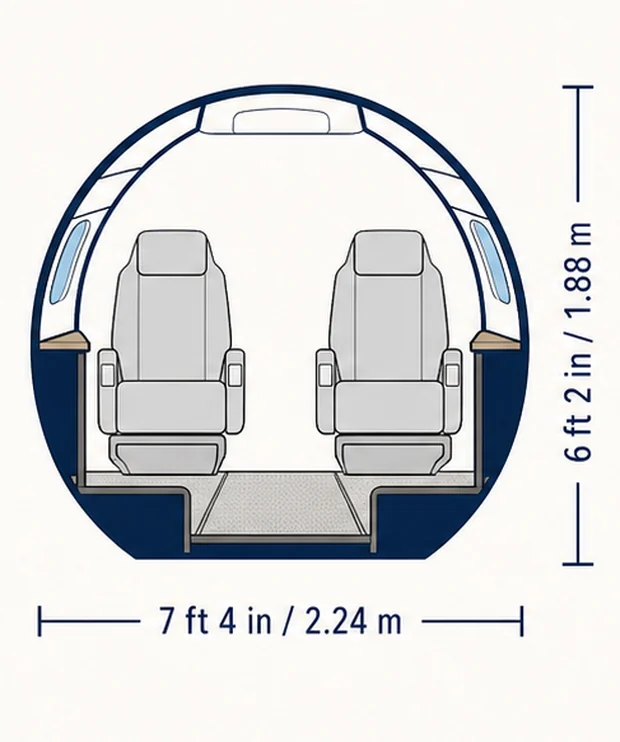 Cabin cross-section of the Gulfstream G550, showing published height and width