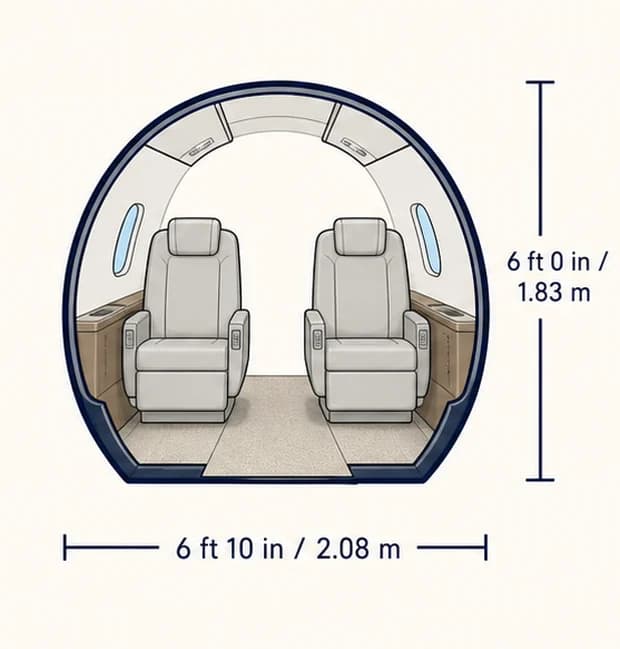 Cabin cross-section of the Hawker 4000 (Horizon), showing published height and width