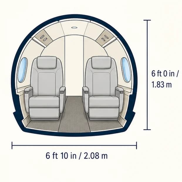 Cabin cross-section of the Embraer Praetor 600, showing published height and width